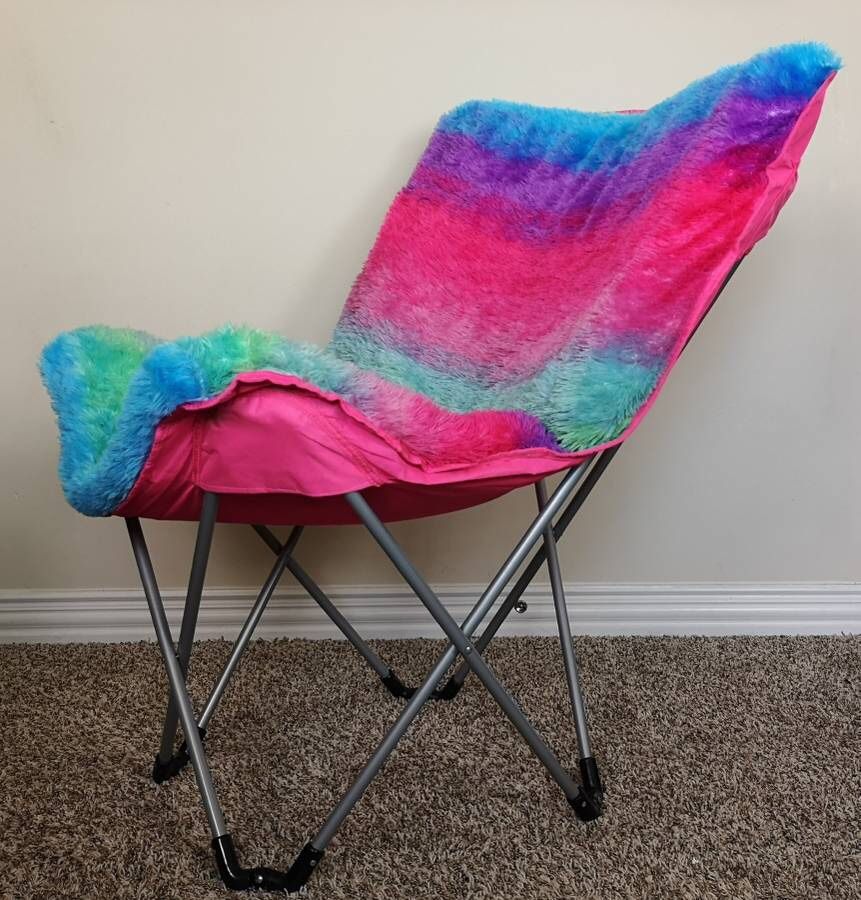 Rainbow faux fur butterfly chair hot sale