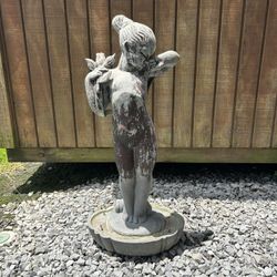 Solid Metal Cherub With Rose Statue 