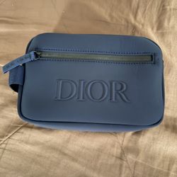 DIOR Trousse Navy Toiletry Pouch Travel Case Zipper Authentic 
