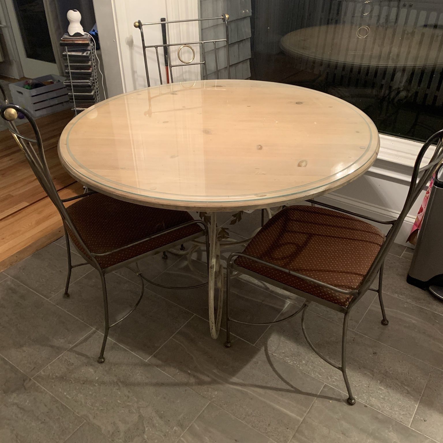 Kitchen Table - Wood Top W/ Glass - Iron Base