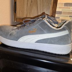 Steel-toed Light Gray Suade Pumas Men's Size 8.5