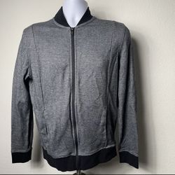 Alfani Regular Fit Full Zip High Collar Jacket Gray Black Cotton Mens Size S