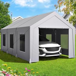 C286 $180 Carport 10x20 ft Heavy Duty, Car Port with Reinforced Steel Frame and 6 Roll-up Windows, Portable Garage with Sturdy Ground Nails, Waterproo