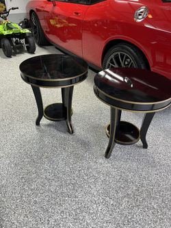 Regency Style Round Black and Gold Side Tables