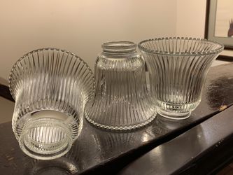 Clear Vintage Ribbed Glass Ceiling Fan Light Globe Shades Replacement Lots of 3