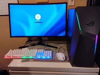 Asus rogues s t r i x g10dk 1 TB hd 256 SSD 16 GB ram r y z e n 53400g GTX 1650 super 6gb 27 inch curved monitor