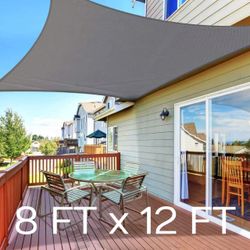 New In Box 8x12 Feet Rectangular Outdoor Patio Sun Shade Sail Gray Beige Or Sand Color With 4 Anchors Ropes Included 