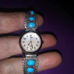 Sterling Watch.torquoise . Timex Indiglo.   Mother Of Pearl New Watch.old Band