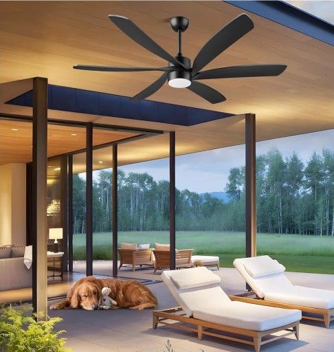 64 Inch Waterproof Outdoor Ceiling Fan with Light Remote for Patios, Matte Black Propeller Ceiling Fan with Dimmable LED Light, 6 Blades ABS Noiseless
