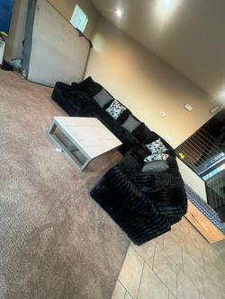 Black Corduroy Sectional Sofa with Pillows