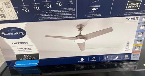 Chetwood Easy2Hang 52 in Brushed Nickel with Wench Wood Blades ceiling fan