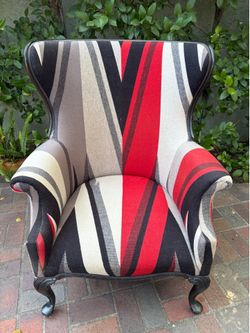 Custom Reupholstered Queen Anne Wingback Chair – Pendleton Fabric