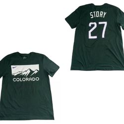 Nike Colorado Rockies Trevor Story #27 Jersey T Shirt Mens Medium New Green 