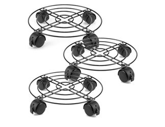 Tosnail 4 Pack 10.5" Round Metal Plant Caddy Plant Dolly Plant Stand Plant Holder with Caster Wheels - Black