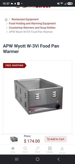 New APW Wyott W-3Vi Food Pan Warmer