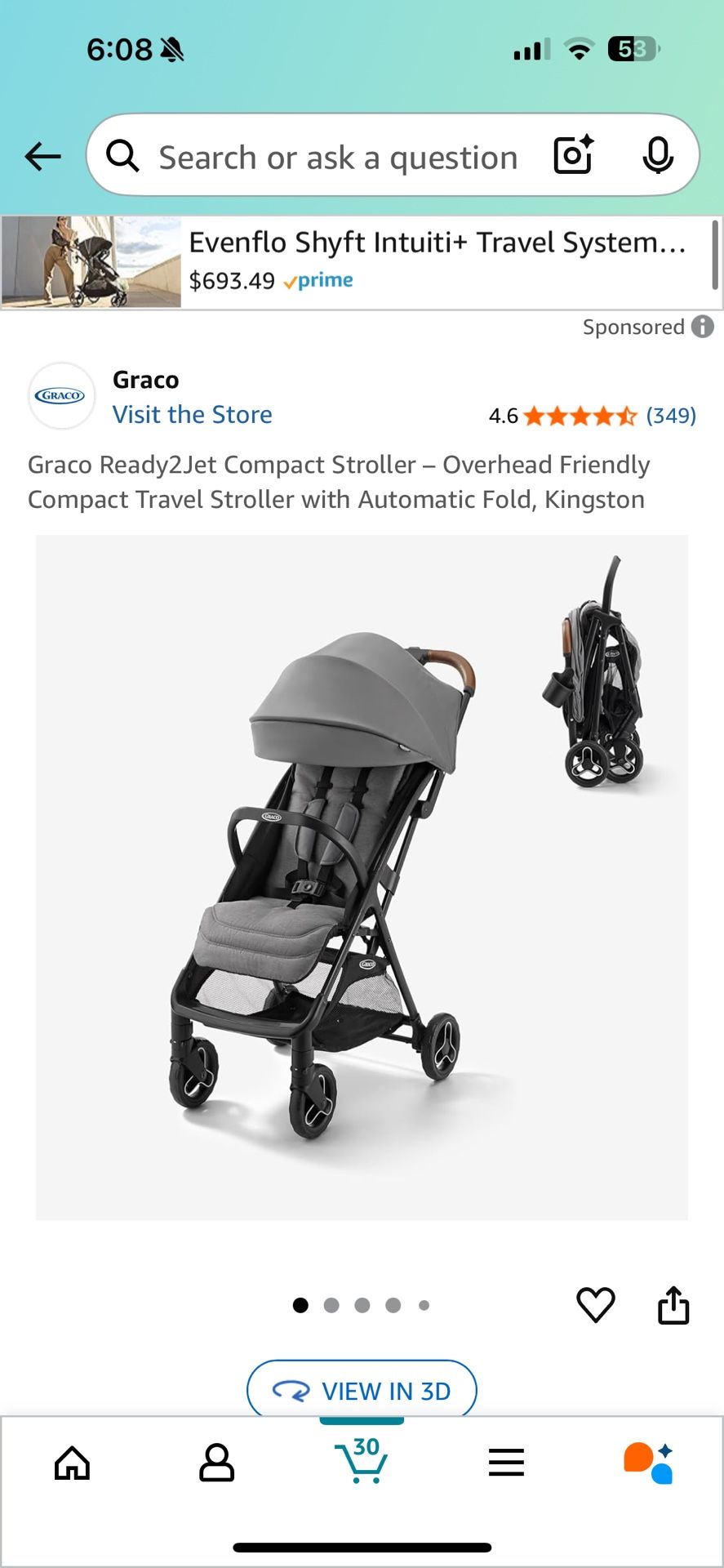 Graco Ready2Jet Compact Stroller – Overhead Friendly Compact Travel Stroller with Automatic Fold