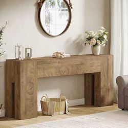 F2335 71-Inch Long Console Table for Entryway, Farmhouse Sofa Console Behind Couch, Entry Table for Hallway, Foyer, Living Room, Burlywood