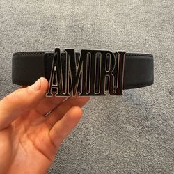 ($60) Black Amiri Belt With Black & Silver Buckle