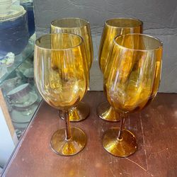 Vintage Amber Glass Wine Glasses Glass Set Of Four 