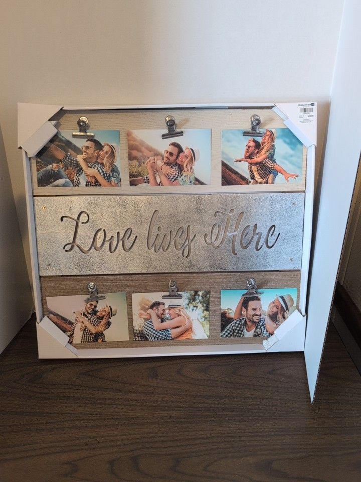 NEW "Love Lives Here" 6 Photo Collage Frame Board