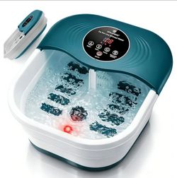 Heated Foot Spa Bath with Bubble, Foot Soaking Tub Featuring 8 Shiatsu Rollers Pumice Stone and Built-in Timer for Foot Relaxation, Self Care Gift for