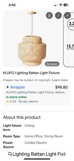 KLUFO Lighting Rattan Light Fixture