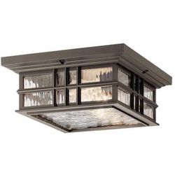 Beacon Square 2-Light Olde Bronze Outdoor Porch Ceiling Flush Mount Light with Clear Hammered Glass (1-Pack)