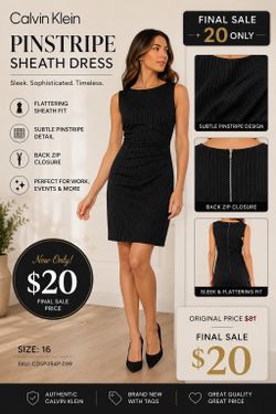 Classic Calvin Klein Pinstripe Sheath Dress – Brand New with Tags!