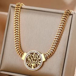 Tree Of Life New Stainless Steel Gold Plated Silver Color Necklace Fashion Jewelry
