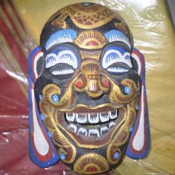 Mask Hand Carved Wood  Decoration Asia Sculpture Colorful