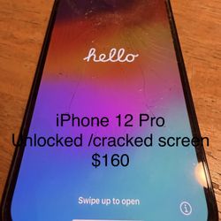 Used iPhone 12pro In Blue Unlocked $160 Cracked Screen But Functional 