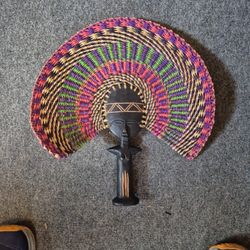 African Akuaba Fertility Doll Carved Hand Fan