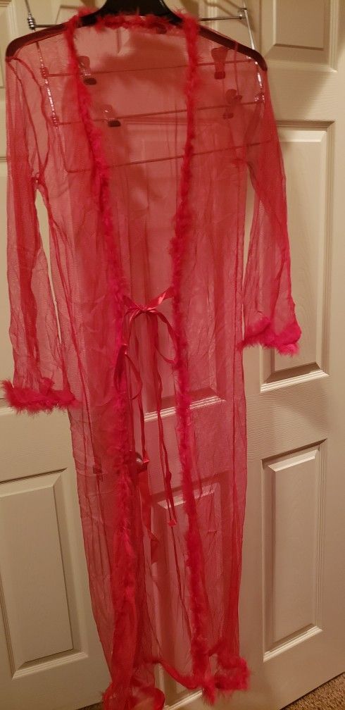 RED Sheer Feather lined Robe