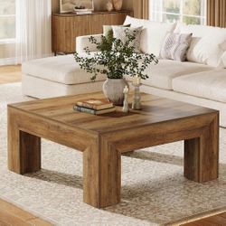 39.4-Inch Square Coffee Table for Living Room, Farmhouse All MDF Accent Center Cocktail Table with Sturdy Wooden Legs, Easy Assembly, Rustic Brown