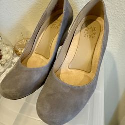 Gray suede wedge shoes