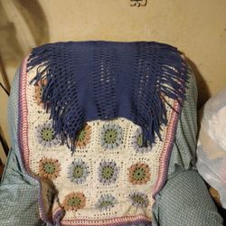 Britt's Knits "Fringe Benefits" Open Weave Knit Scarf (Blue)