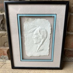 Signed John Guthrie Native American Artist Cast Paper Sculpture —Framed & Matted