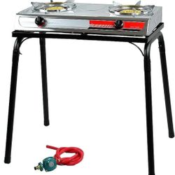 25,516 BTU Double Burner Stove Stand Outdoor Propane Range Dual Propane Grill Burner Camping Picnic Cookout w/Detachable Legs

