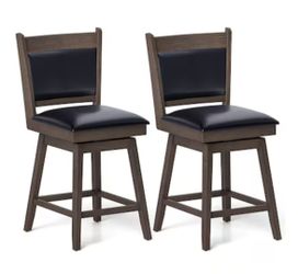 Newly Assembled Set of 2 Black Light Gray 38-in H Tall Upholstered Swivel Wood Bar Stool 2 -Pack