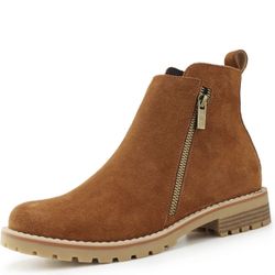Women's Suede Leather Low Heel Zipe up Ankle Boots