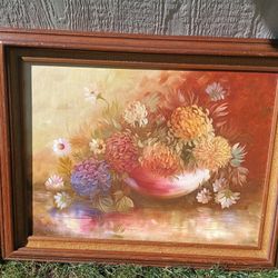 Framed Painting Vase and Flowers By M Richardson 29" x 23" 