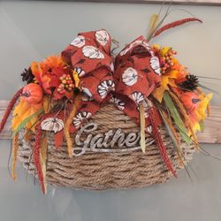 Handmade Fall Autumn Wreath Pumpkins Rope Basket Door Decoration Orange