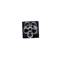 Size 7 Silver Toned Black Enamel Flower Adjustable Ring