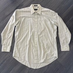 Christian Dior Le Chemise Shirt Mens 15.5-33 Long Sleeve Button Up Beige Striped