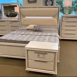 New White LED King Bed Frame - Mattress Not Included