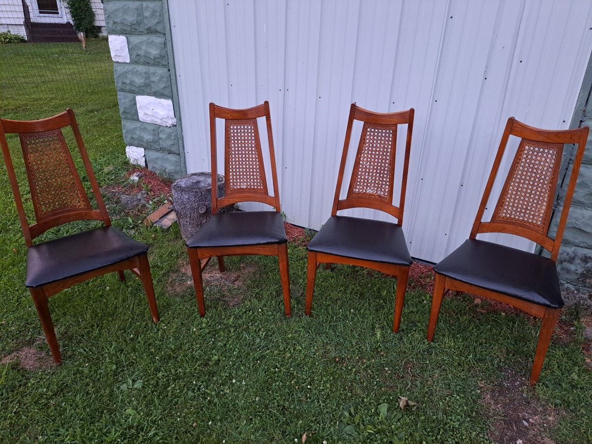1960s Mid Century Modern Cane Back Dining Chairs - Set of 4