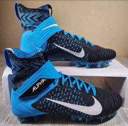 NIKE ALPHA MENACE ELITE 2 FOOTBALL CLEATS SZ 13 BLACK CAROLINA BLUE BV2077-001. Authentic new without box