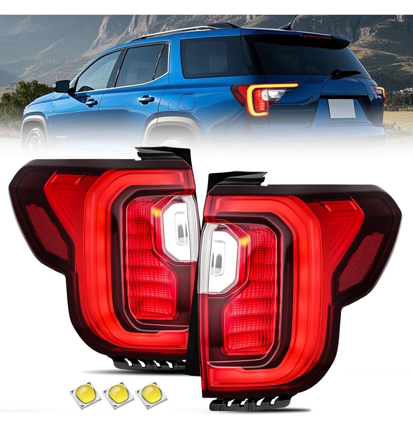 Taillight Assembly Compatible with 2020 2021 2022 2023 GMC Acadia Tail Light Replacement OE Style Driver side and Passenger Side with Bulbs