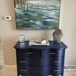 Eye-Catching Antique Navy Blue Dresser with Stunning Gold Accents 