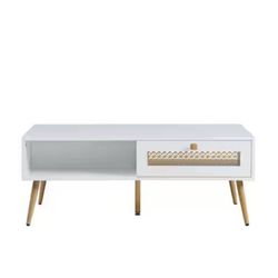  41.3 in. White Rectangle Wood Coffee Table